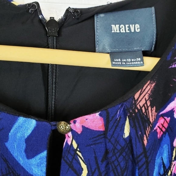 Anthropologie MAEVE Elia Open- Shoulder Dress In Floral Navy Motif Size 6 - Picture 7 of 16